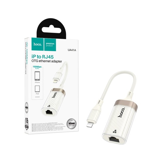 Adaptador Hoco UA41A Crystal Lightning para RJ45 Ethernet 100Mbps 145MM Damasco